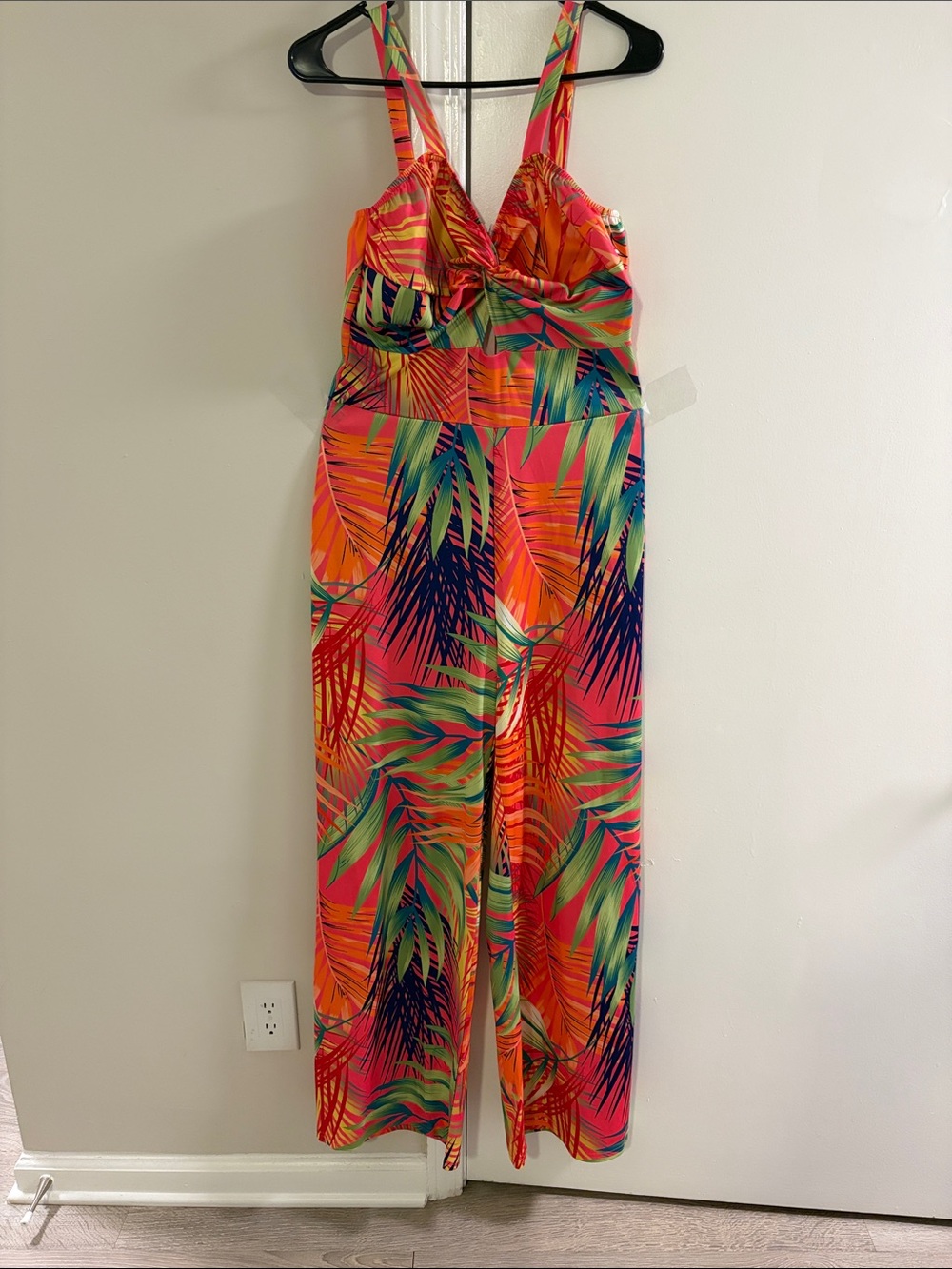 Tropical Palm Print Wide-Leg Jumpsuit - Neon Multi